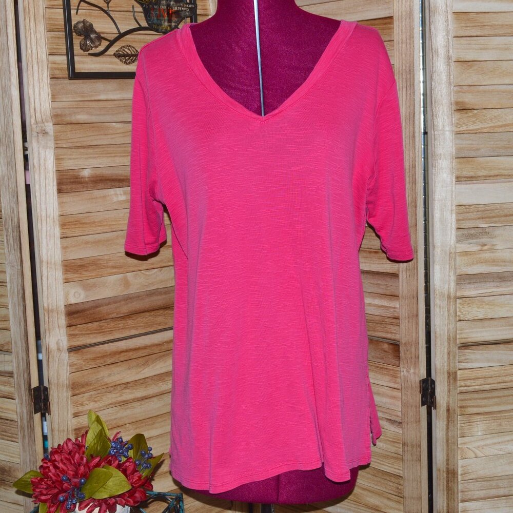 J. Jill LP Pima Cotton Double V Pink Tunic Top